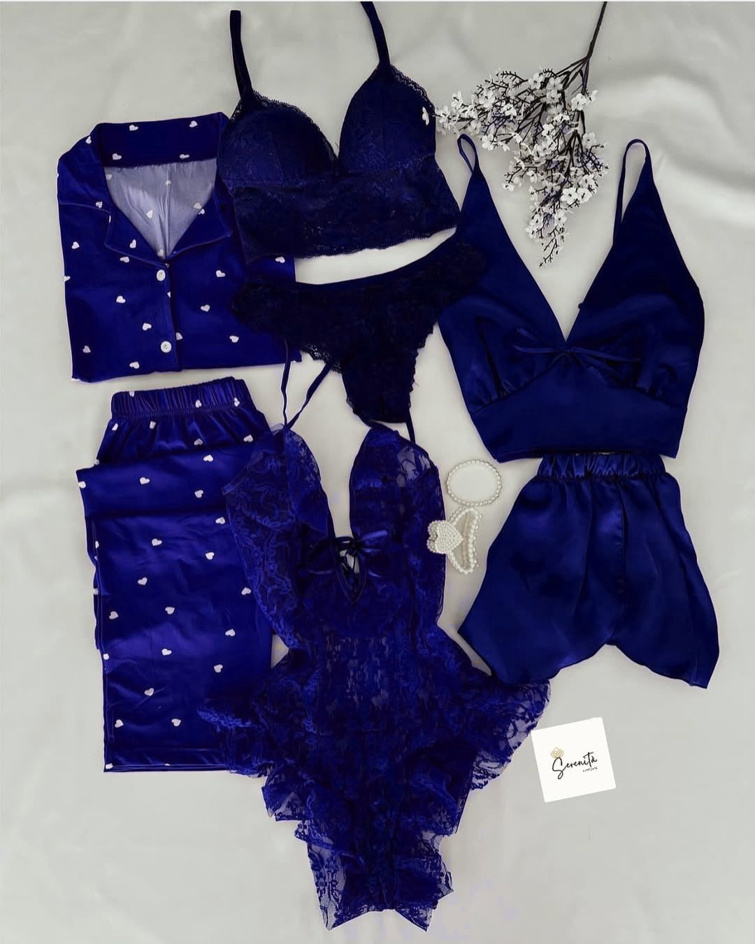 7Pcs Heart Printed Nighty &amp; Lingerie Set