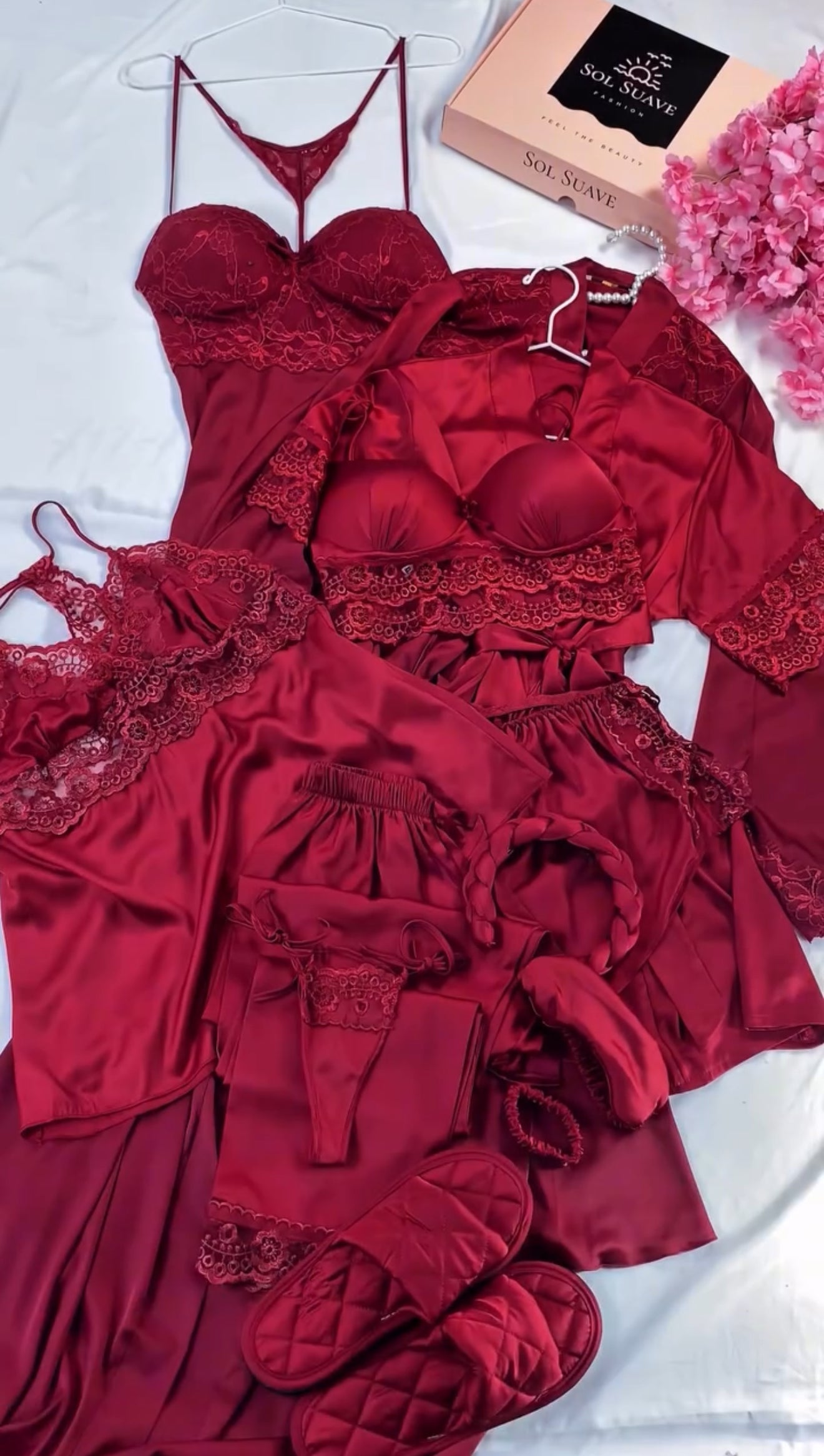 8 Pcs Luxury Imported Silk Nighty Bridal Set
