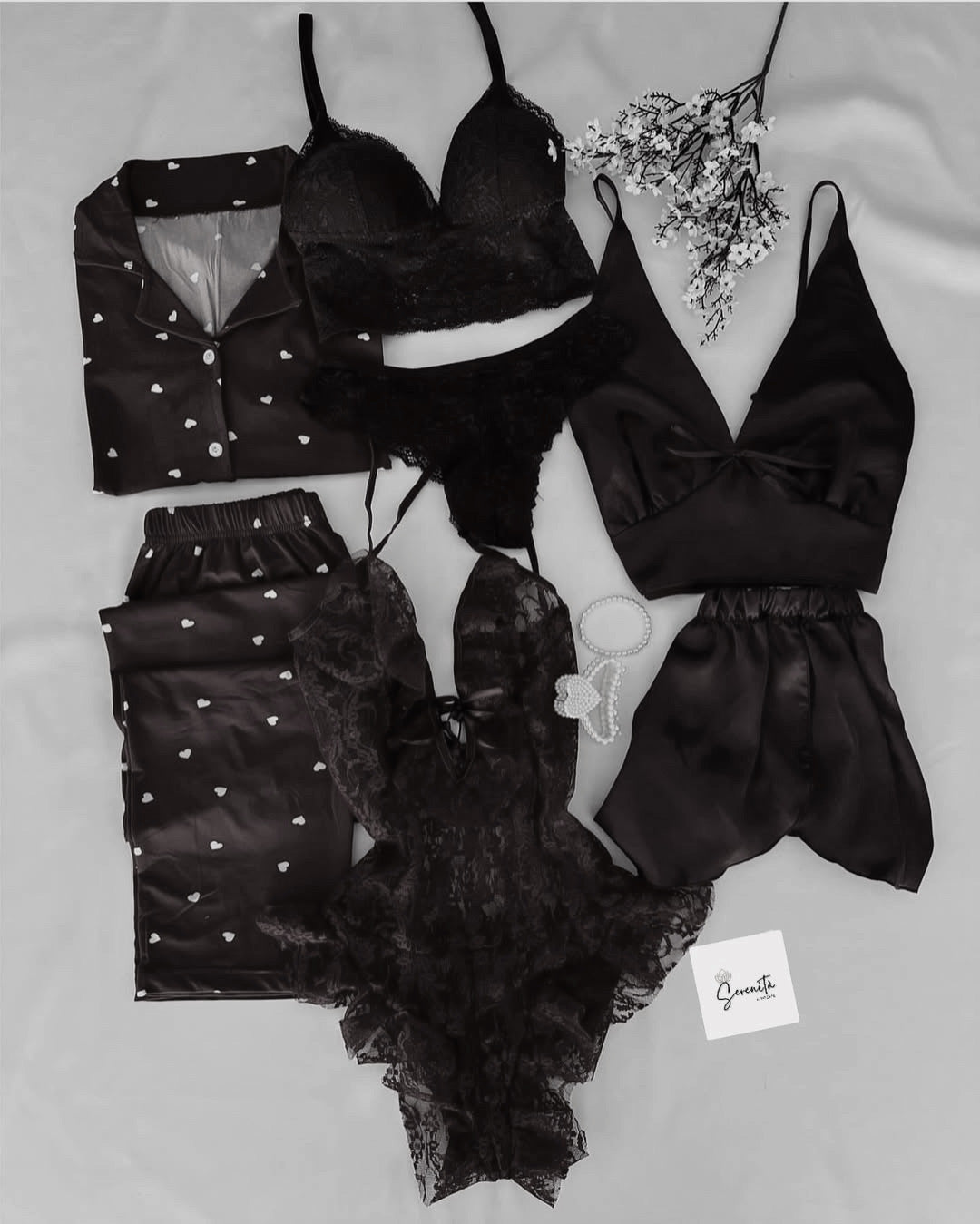 7Pcs Heart Printed Nighty &amp; Lingerie Set