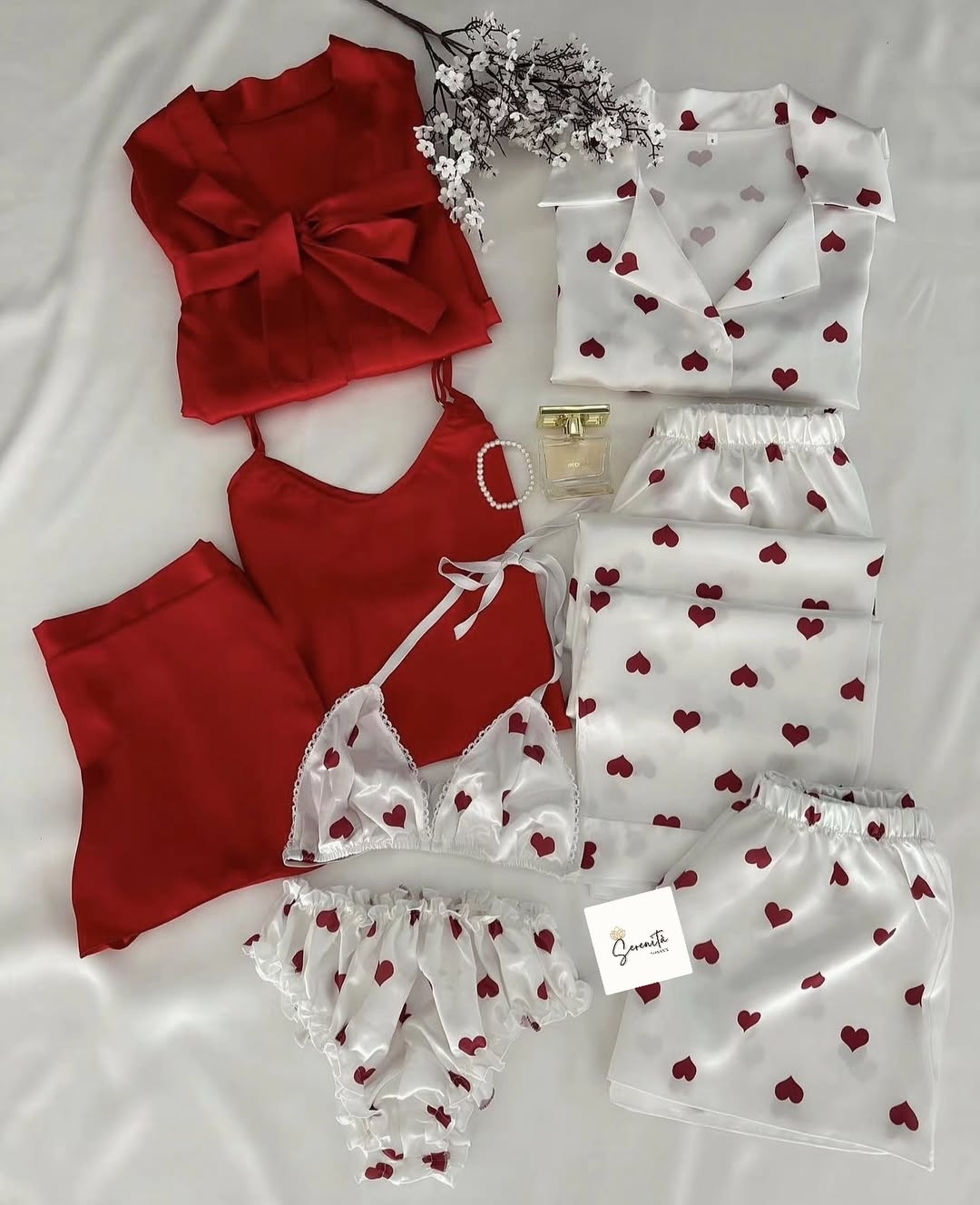8Pc Heart Printed Nightwear for Women