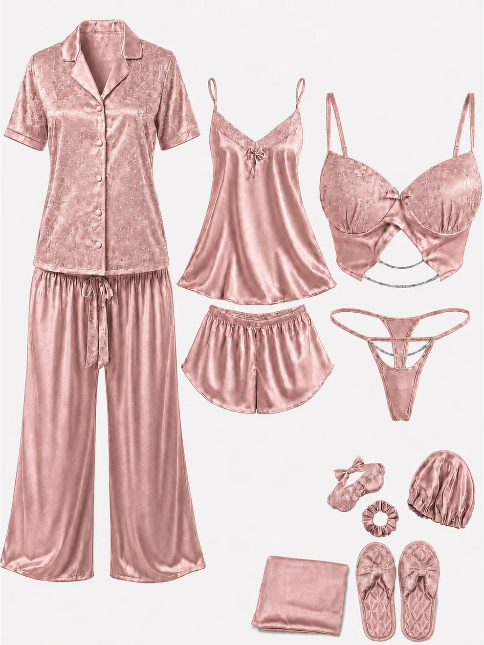 11 Pcs Luxury Imported Silk Nighty Bridal Set