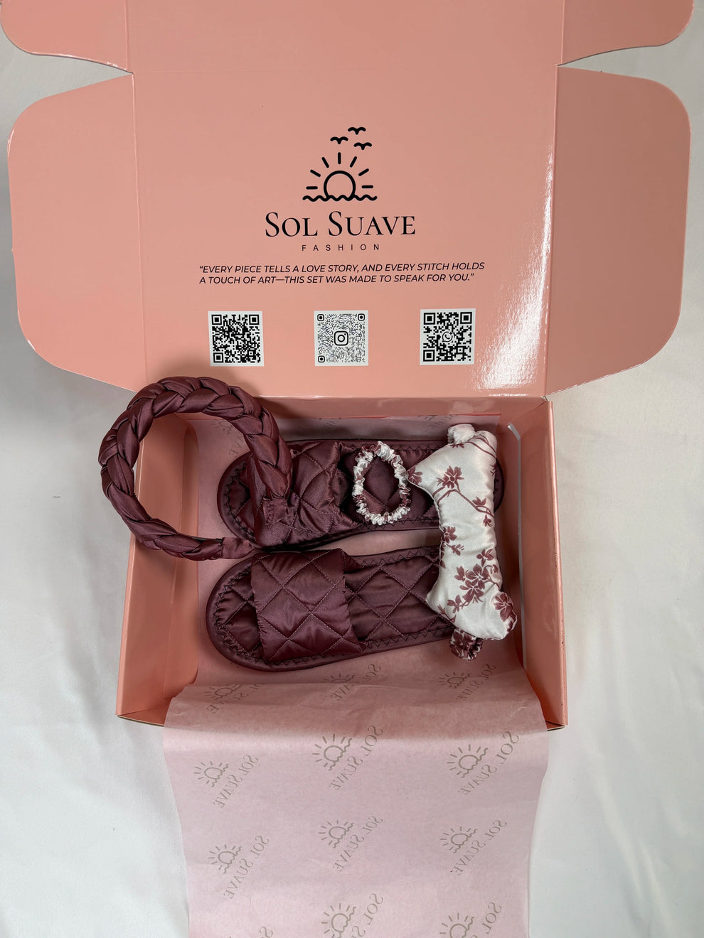 10Pcs Burgundy Printed Luxury Imported Bridal Nighty Set