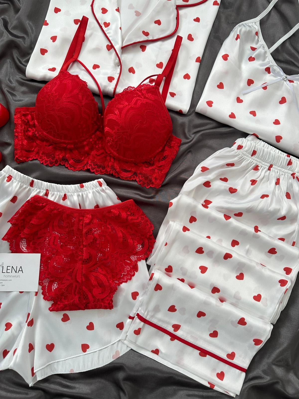 6Pcs Heart Printed Nightwear for Women