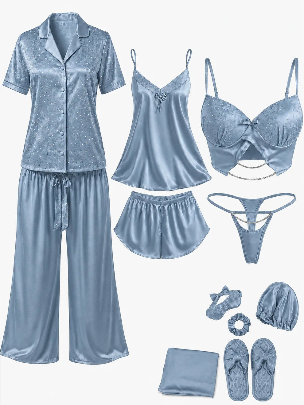 11 Pcs Luxury Imported Silk Nighty Bridal Set