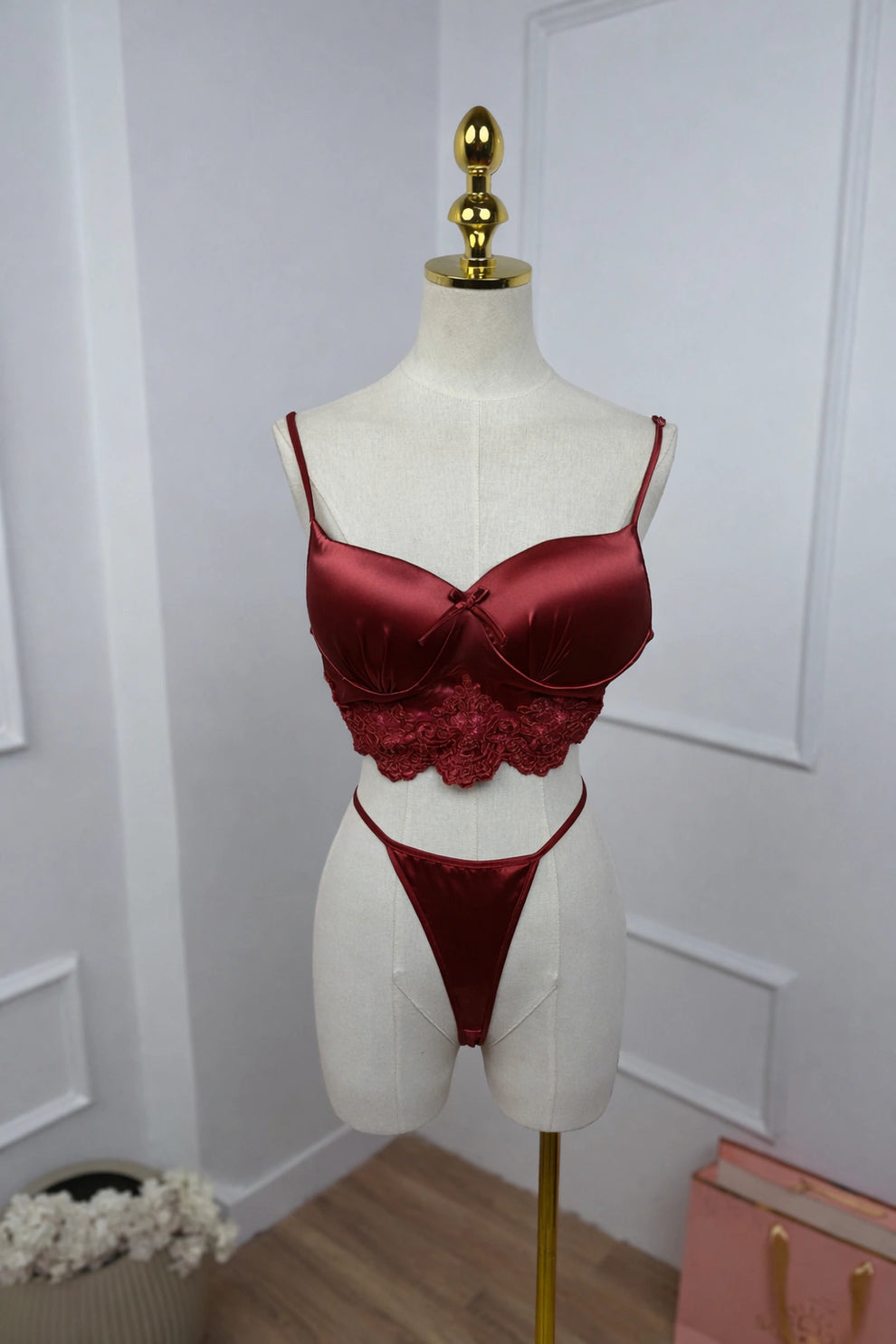 12Pcs Luxury Imported Bridal Nighty Set Maroon