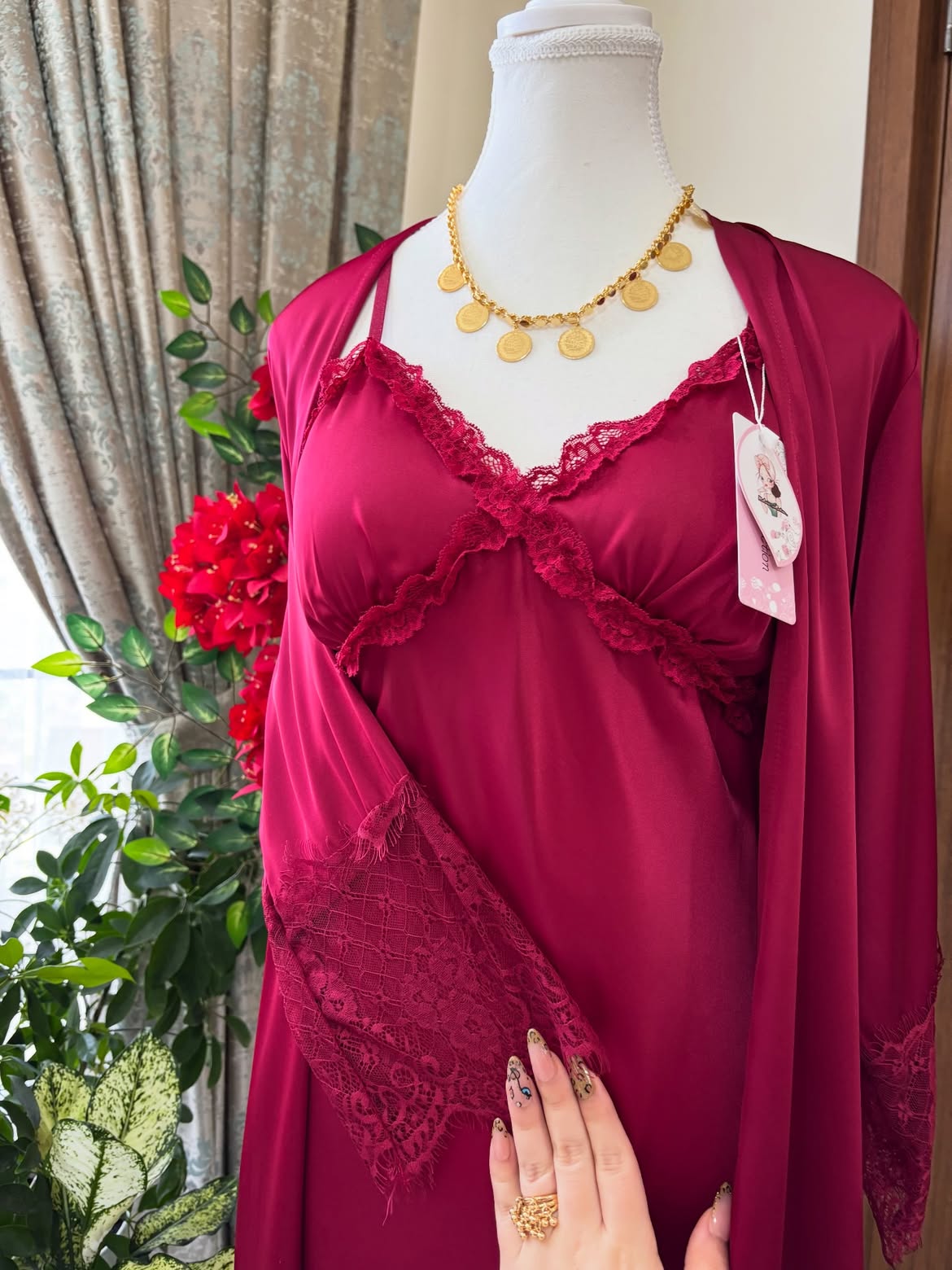 Ruby Touch Silk Bridal Slip &amp; Lace Outer Robe Set