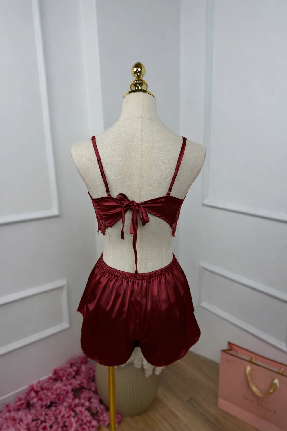 12Pcs Luxury Imported Bridal Nighty Set Maroon