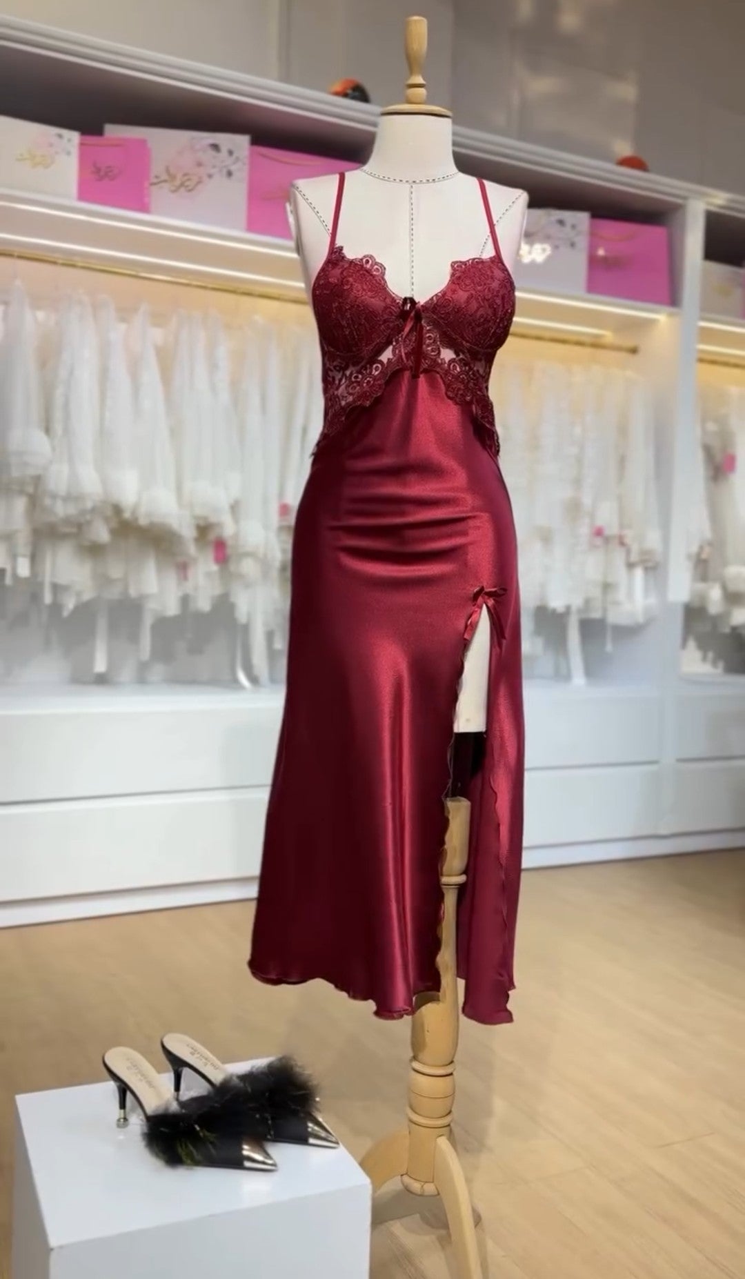 3Pcs Elegance Silk Robe with Lace Detailing