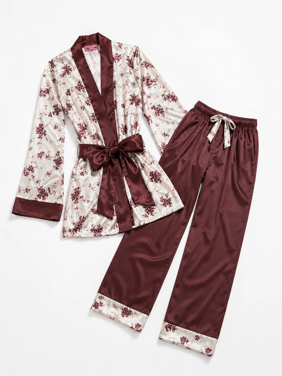 10Pcs Burgundy Printed Luxury Imported Bridal Nighty Set