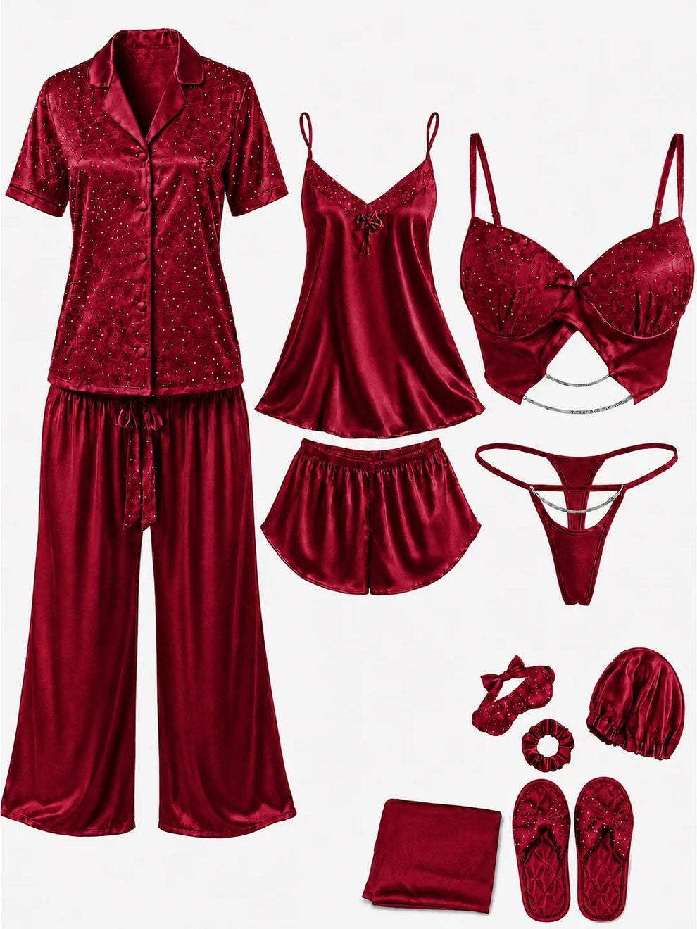 11 Pcs Luxury Imported Silk Nighty Bridal Set