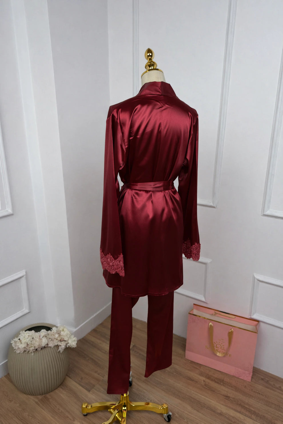 12Pcs Luxury Imported Bridal Nighty Set Maroon