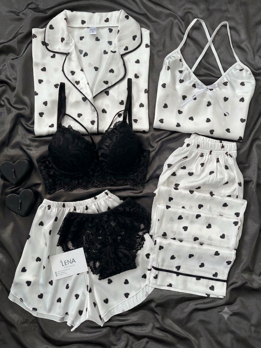 6Pcs Heart Printed Nightwear for Women