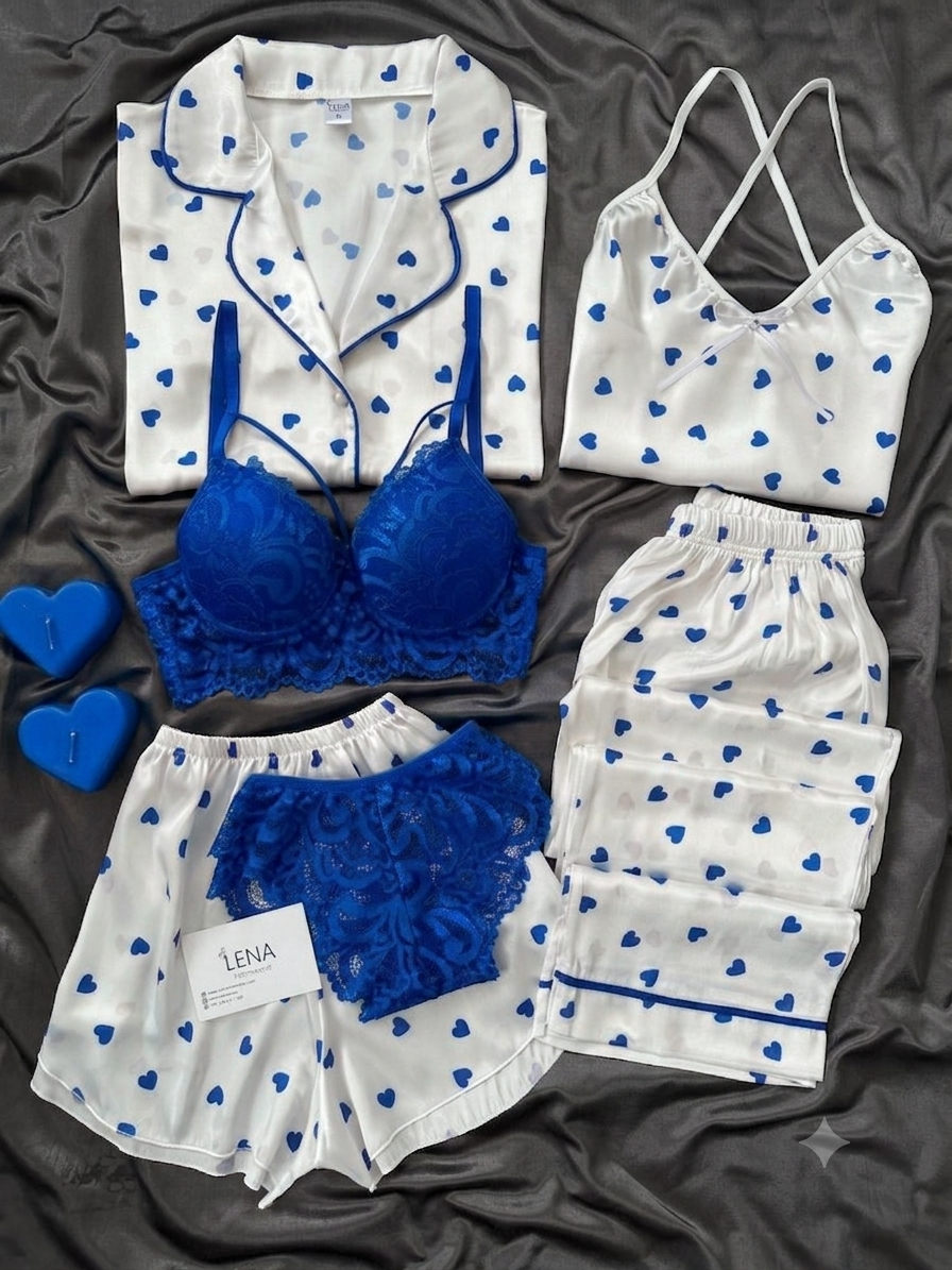 6Pcs Heart Printed Nightwear for Women