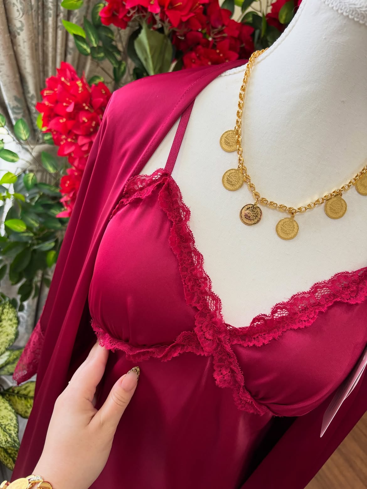 Ruby Touch Silk Bridal Slip &amp; Lace Outer Robe Set