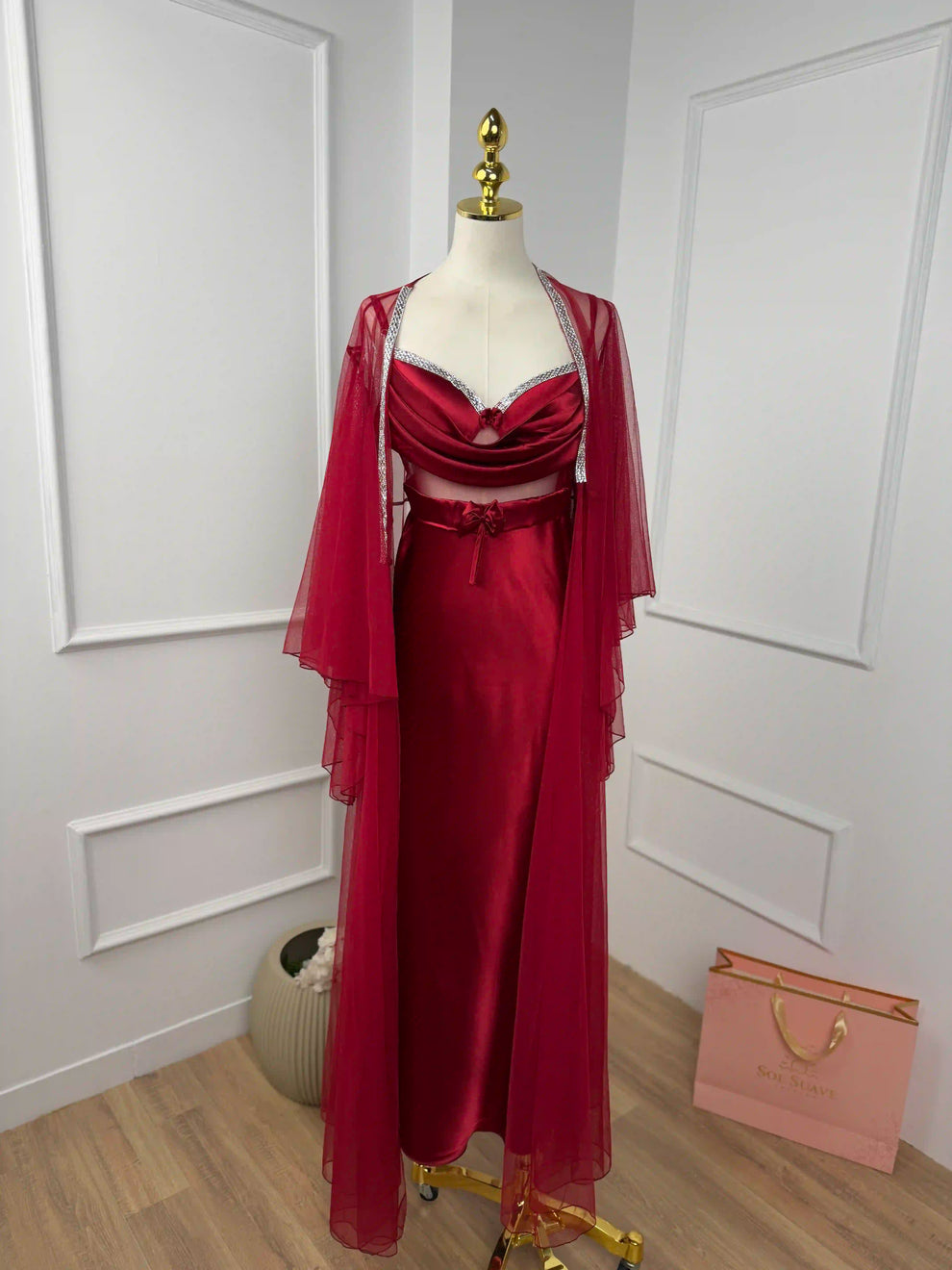 12Pcs Luxury Imported Bridal Nighty Set Maroon