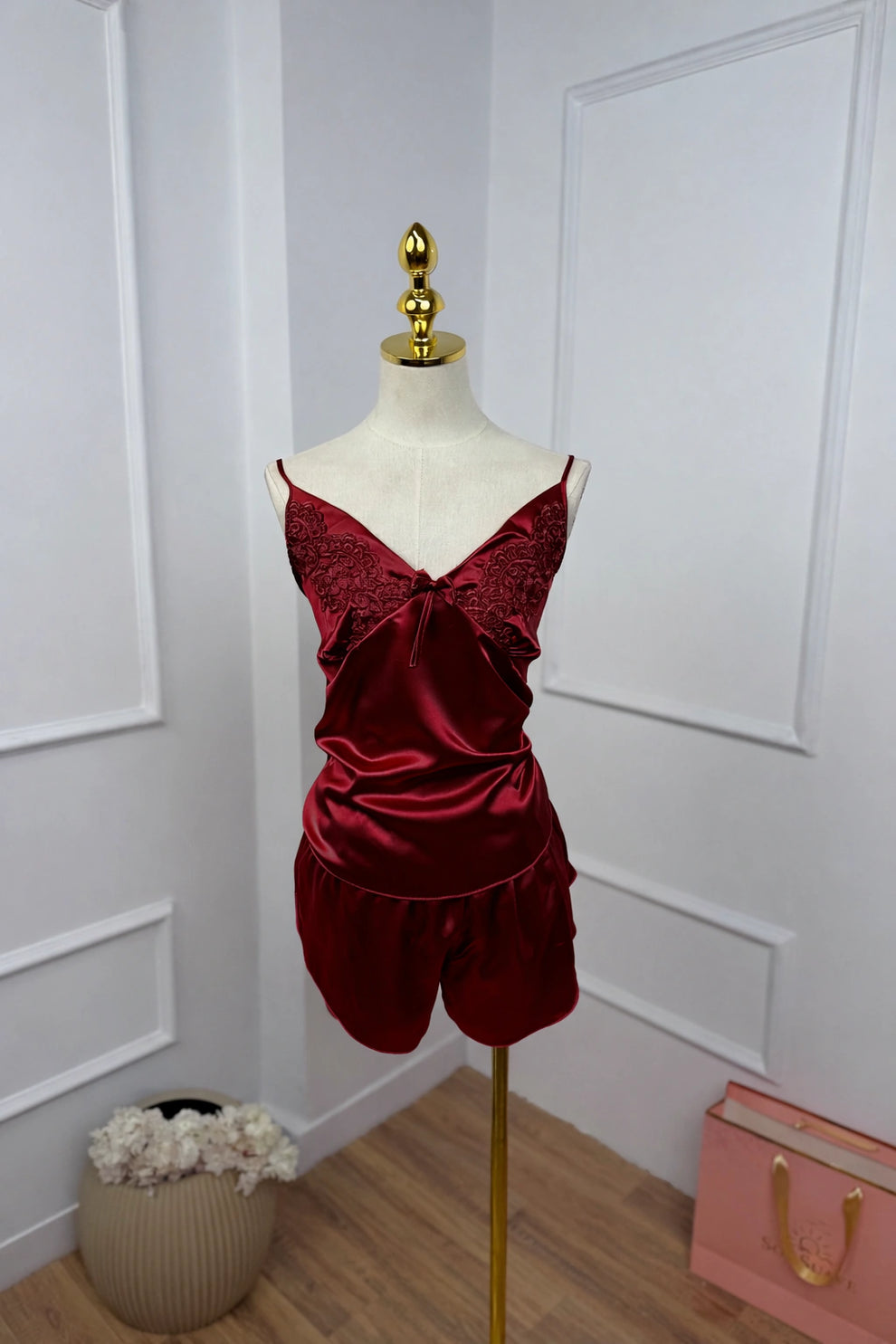 12Pcs Luxury Imported Bridal Nighty Set Maroon