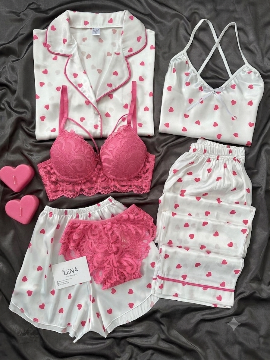 6Pcs Heart Printed Nightwear for Women