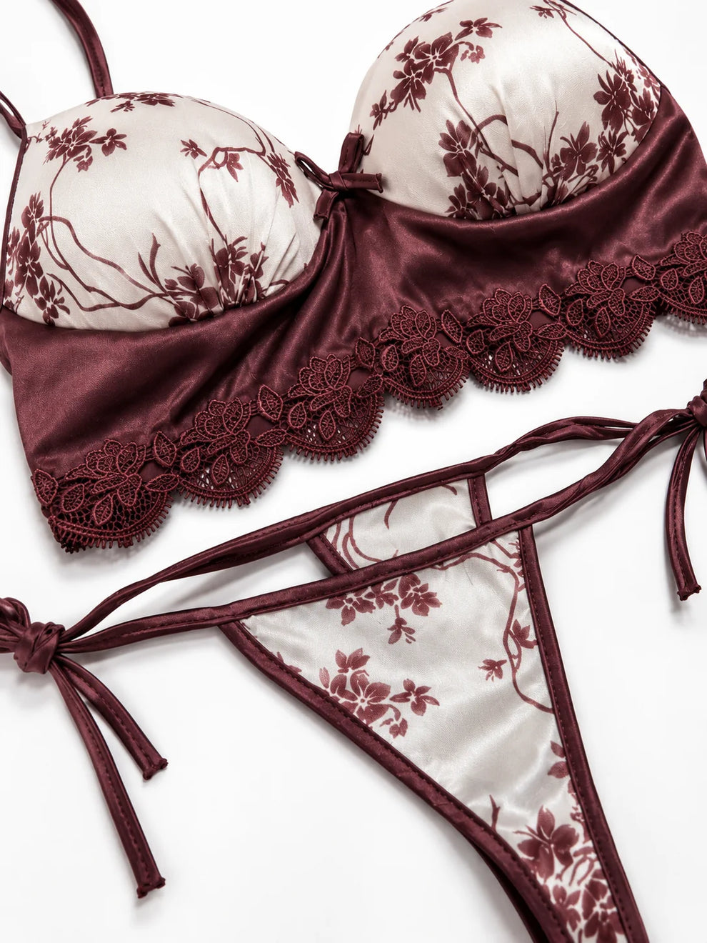 10Pcs Burgundy Printed Luxury Imported Bridal Nighty Set