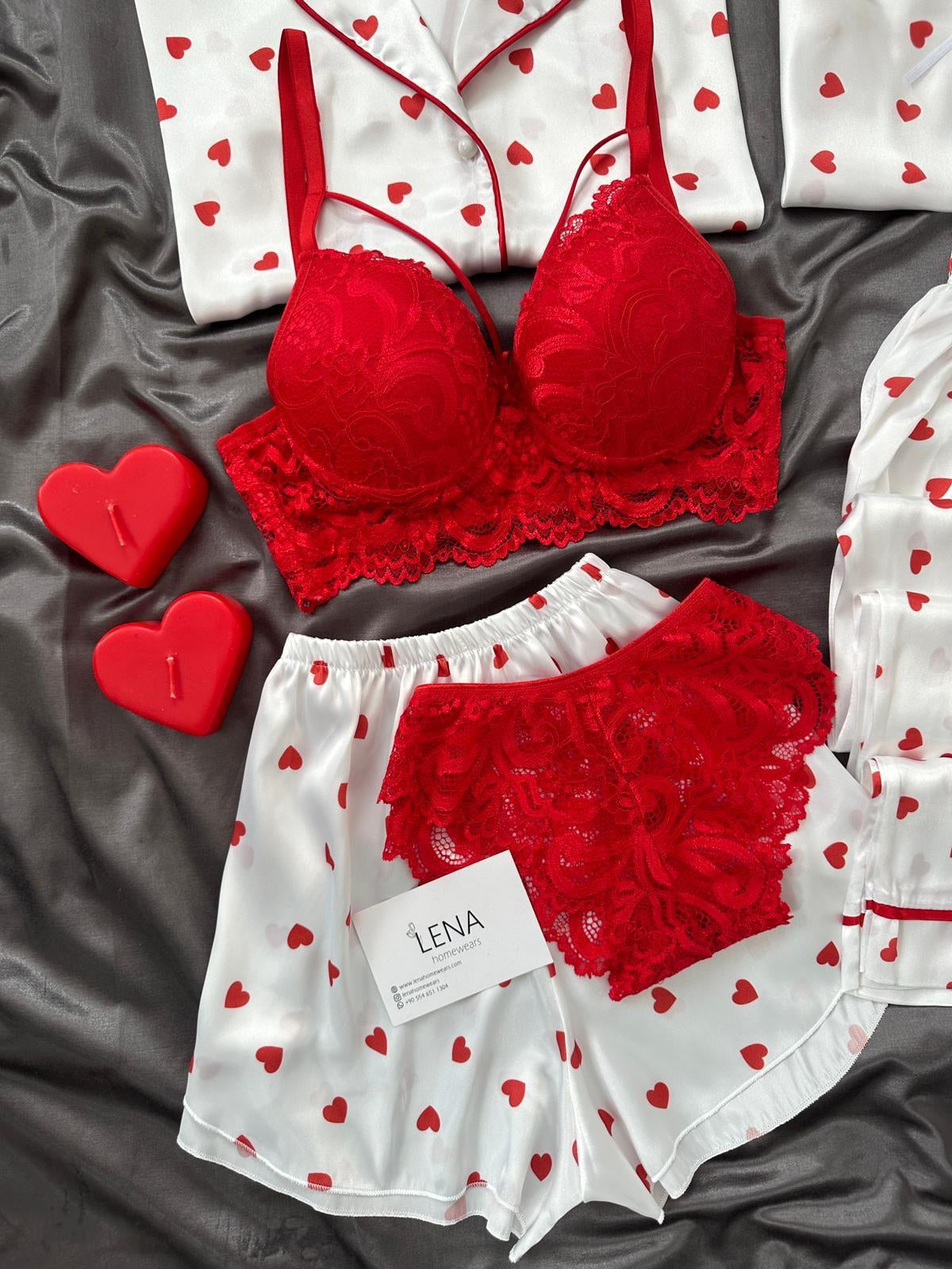 6Pcs Heart Printed Nightwear for Women