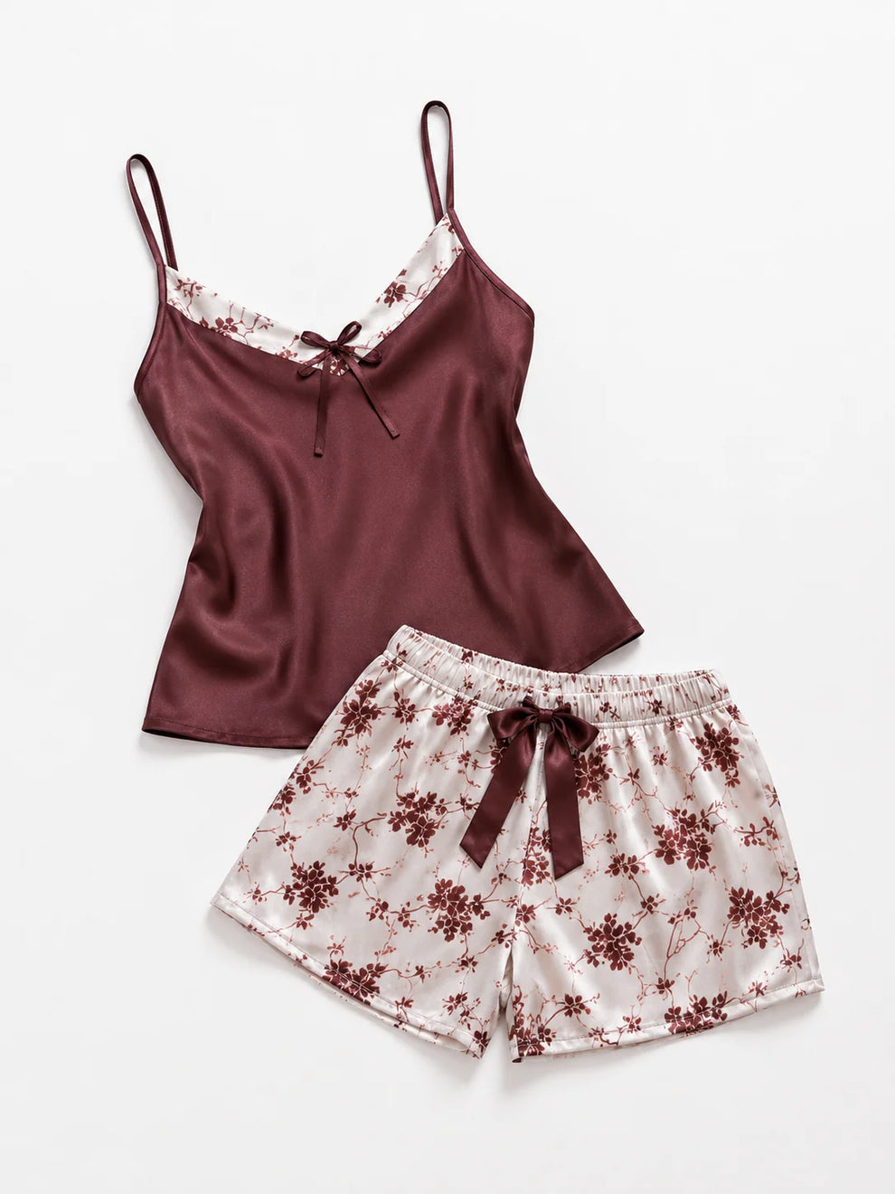 10Pcs Burgundy Printed Luxury Imported Bridal Nighty Set