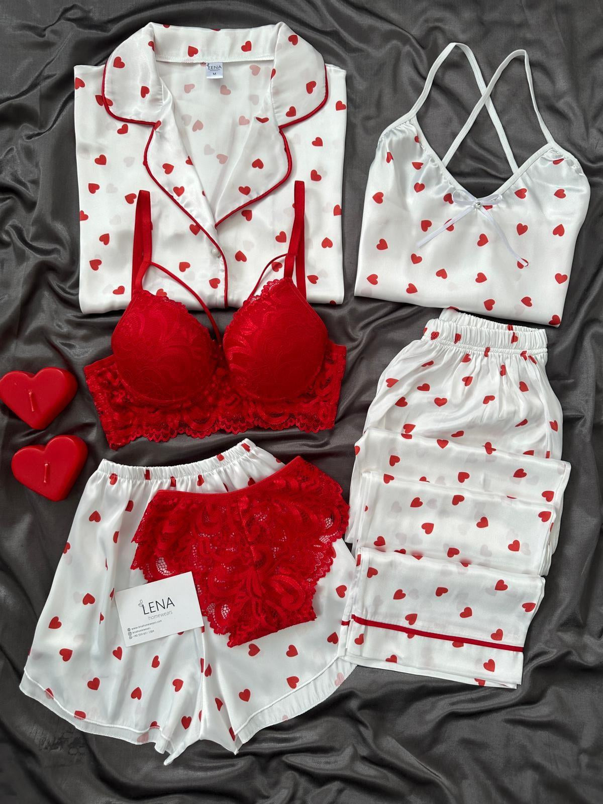 6Pcs Heart Printed Nightwear for Women