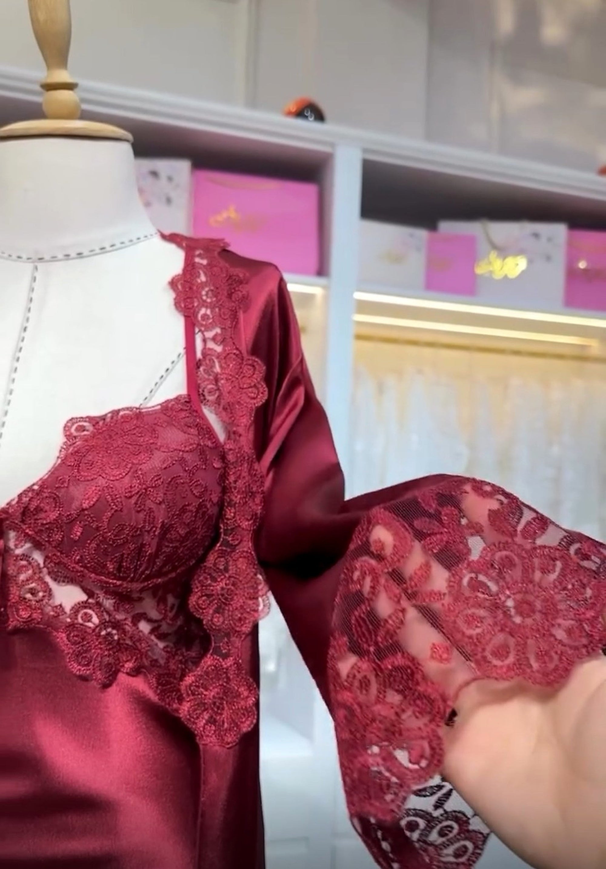 3Pcs Elegance Silk Robe with Lace Detailing