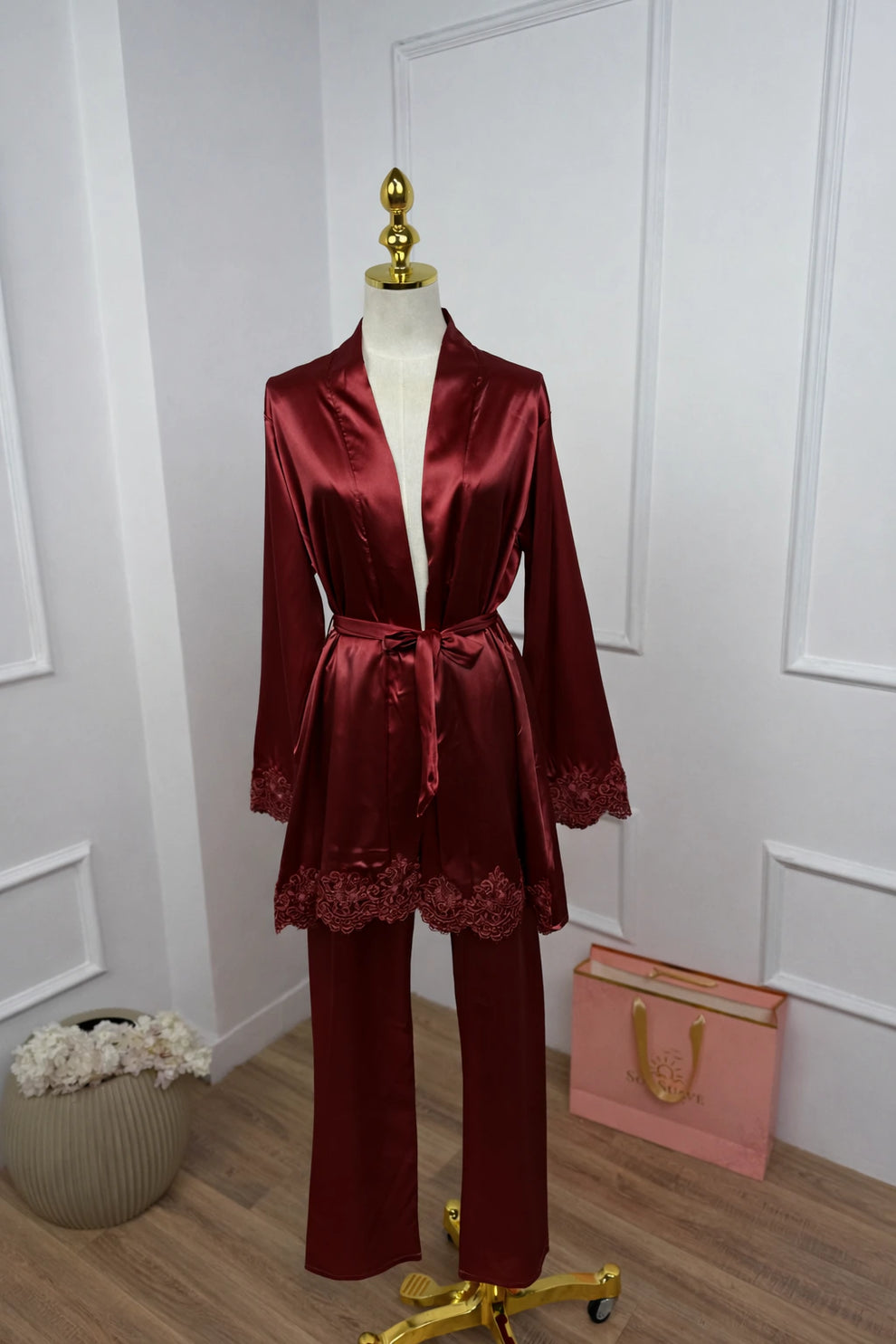 12Pcs Luxury Imported Bridal Nighty Set Maroon